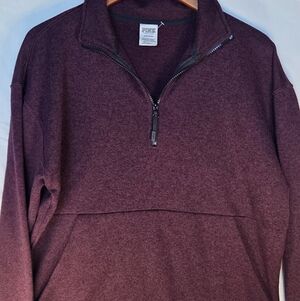 Men's Burgundy PINK Quarter-Zip Sweater with Kangaroo Pocket